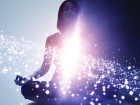 Mindfulness meditation concept. Meditating young woman. Yoga. Concentration.